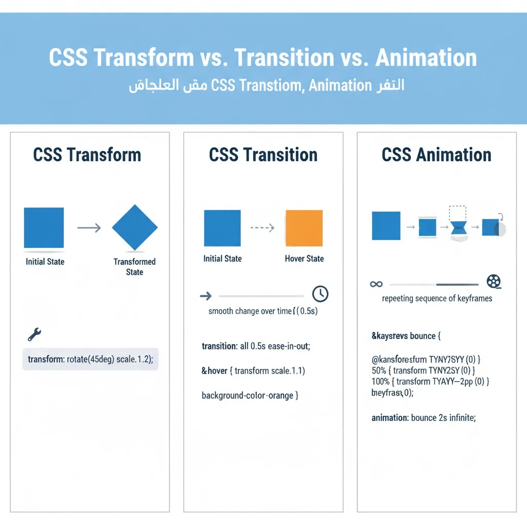 مقارنة بين CSS Transform Transition Animation
